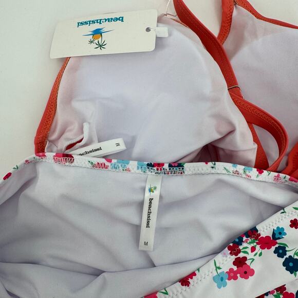 Beachsissi Women's Drawstring Side Two Piece Swimsuit Floral Print Tankini Set M - Picture 7 of 8